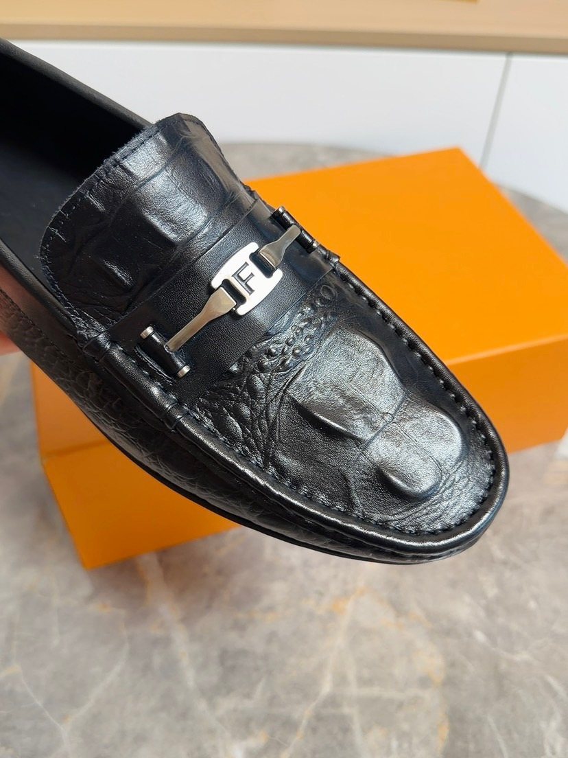 Fendi Black Textured Moc-Toe Loafers — back