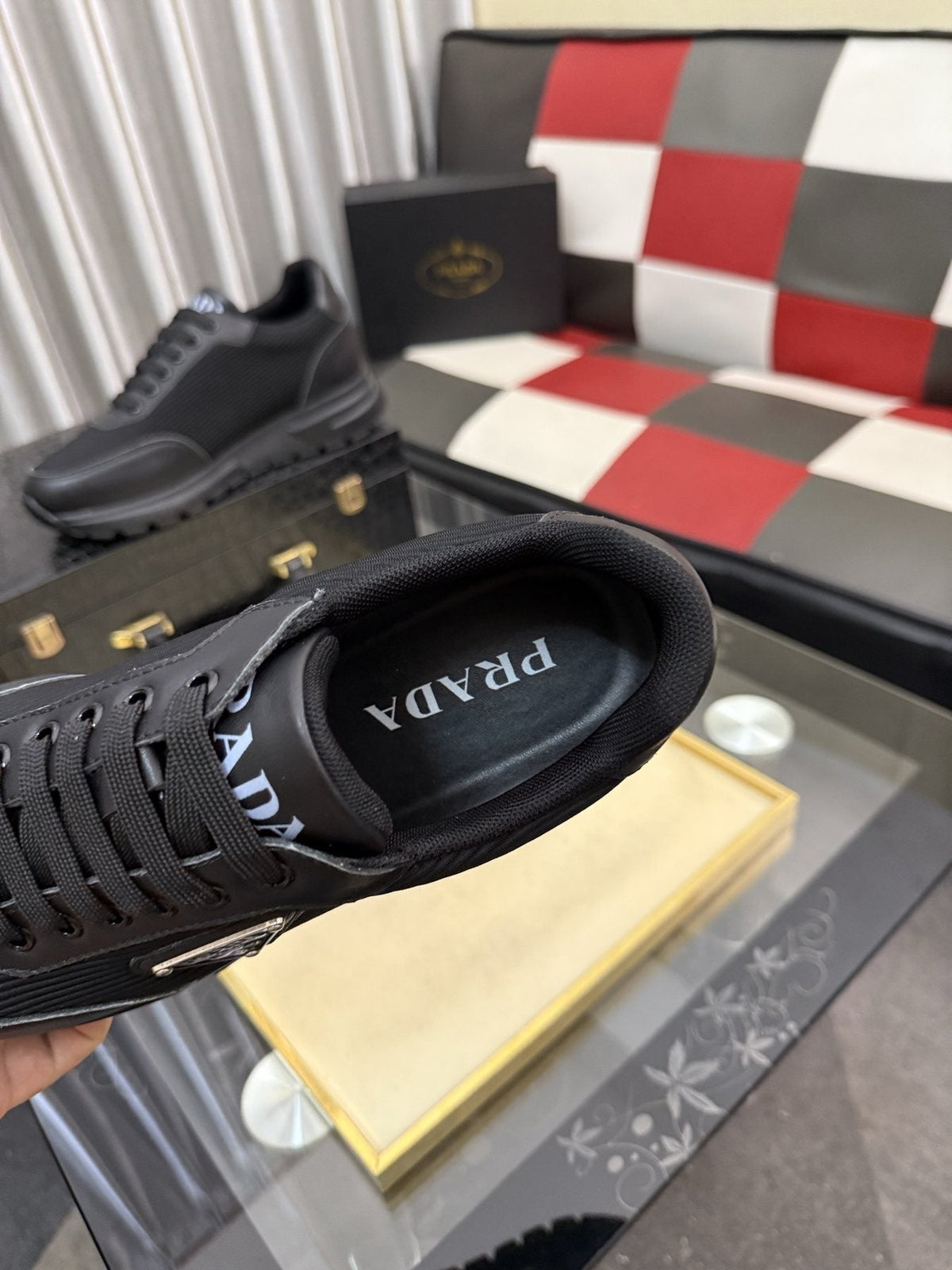 Prada Black Triangle-Detail Sneakers — detail