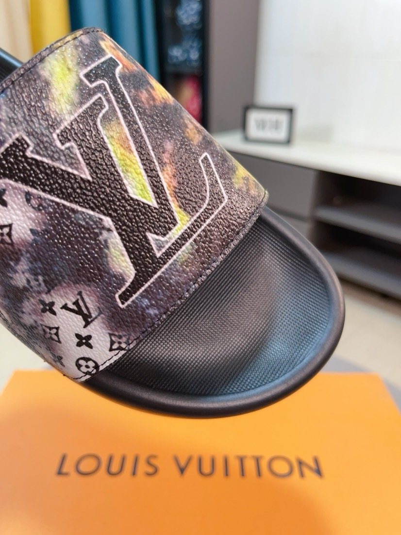 Louis Vuitton Brown Monogram Slide Sandals — detail