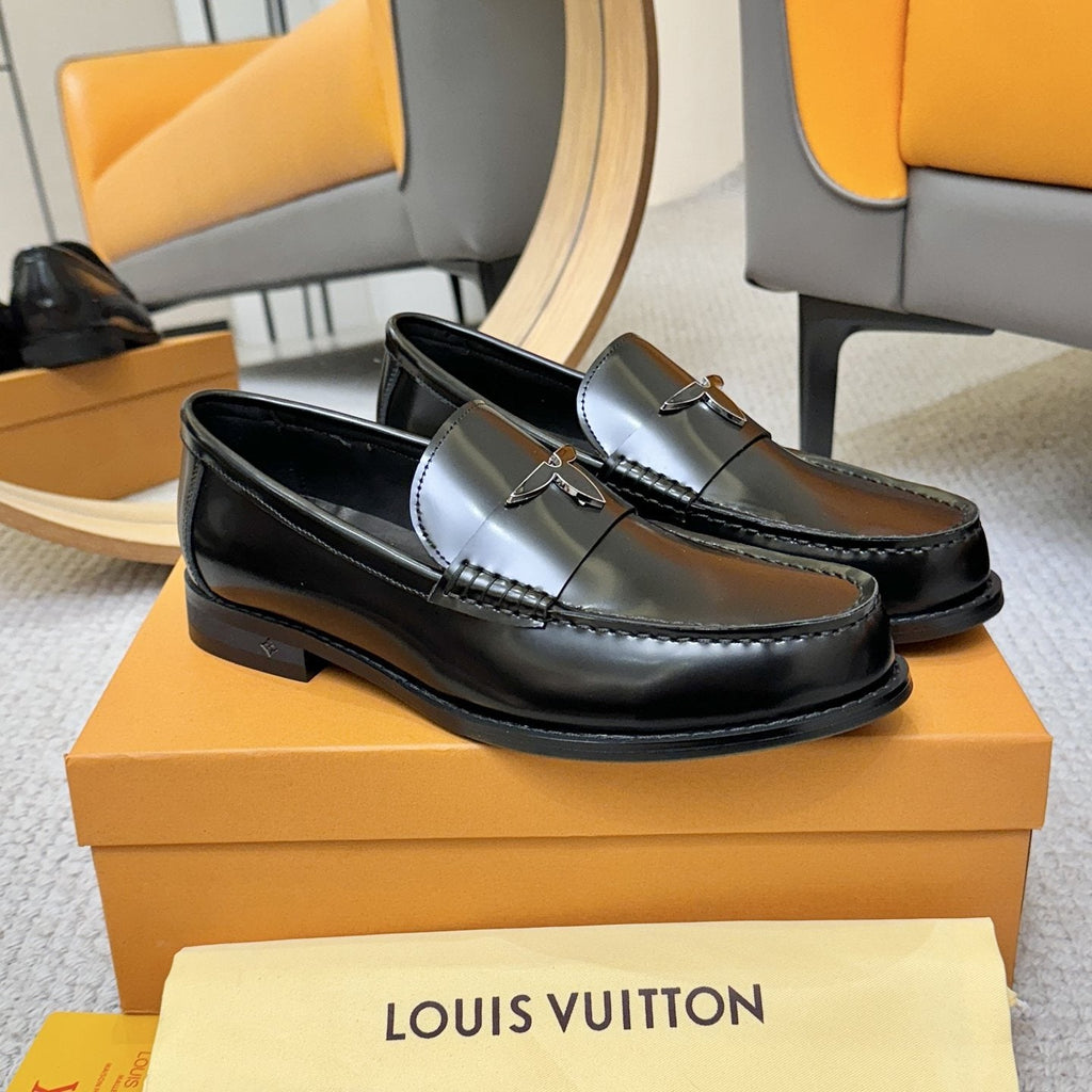 Louis Vuitton Black Leather Loafers — side