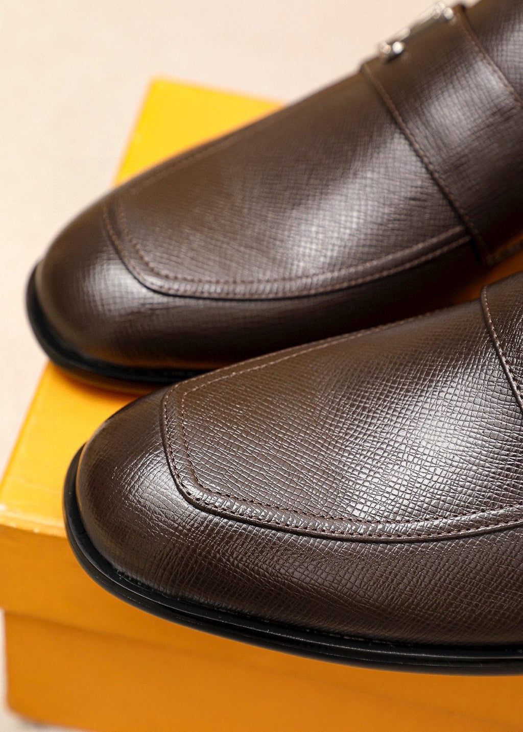 Louis Vuitton Dark Brown Textured Loafers — detail