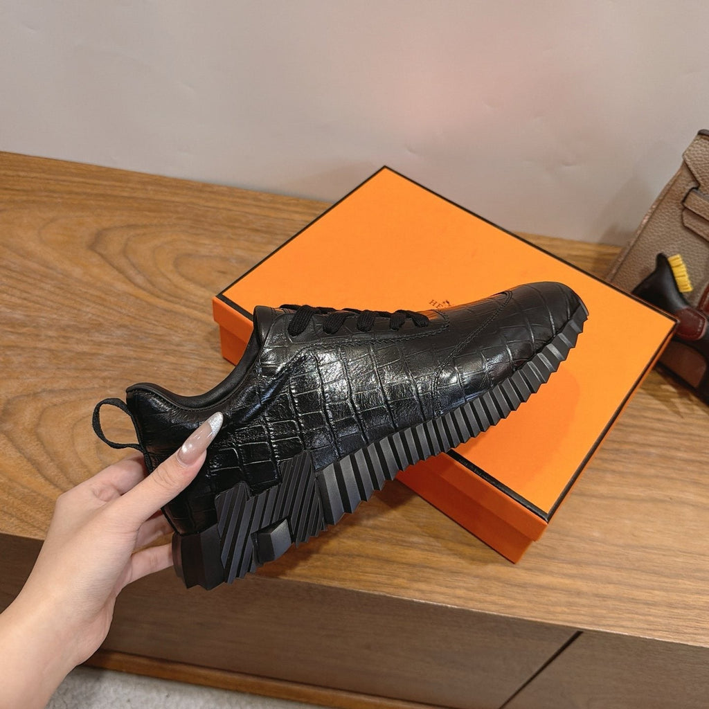 Hermès Black Textured Low-Top Sneakers — side