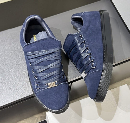 Balenciaga Navy Blue Textured Low-Top Sneakers — front
