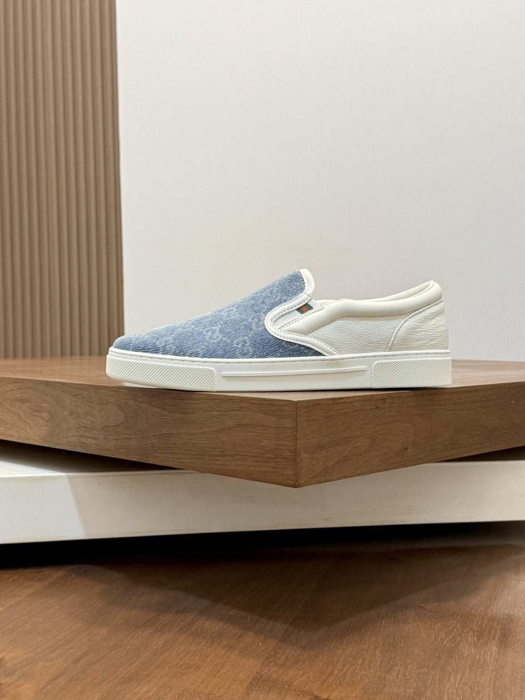 Gucci Blue Patterned Slip-On Sneakers — side