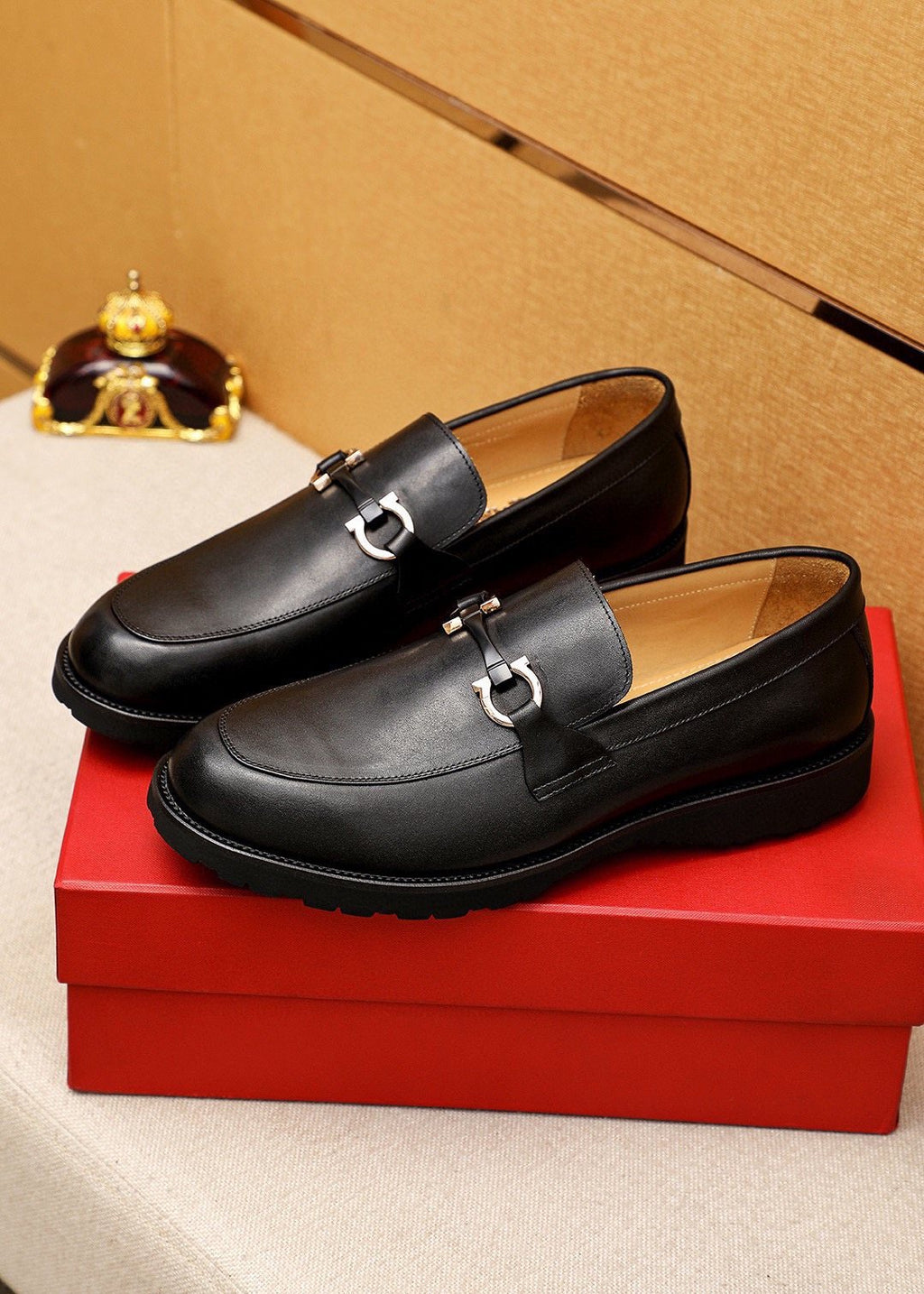 Ferragamo Black Buckle Loafers — front