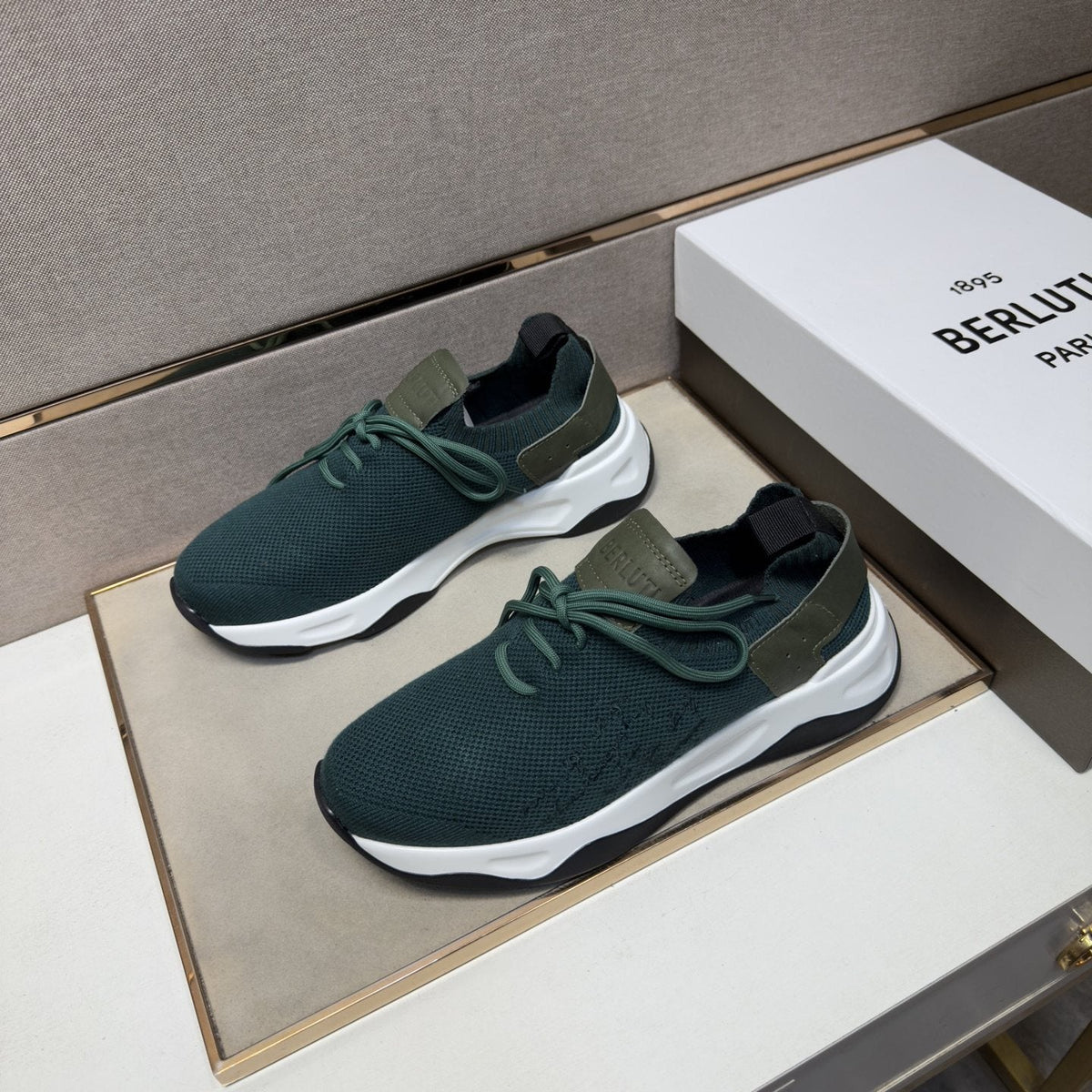 Berluti Dark Green Low-Top Sneakers — front