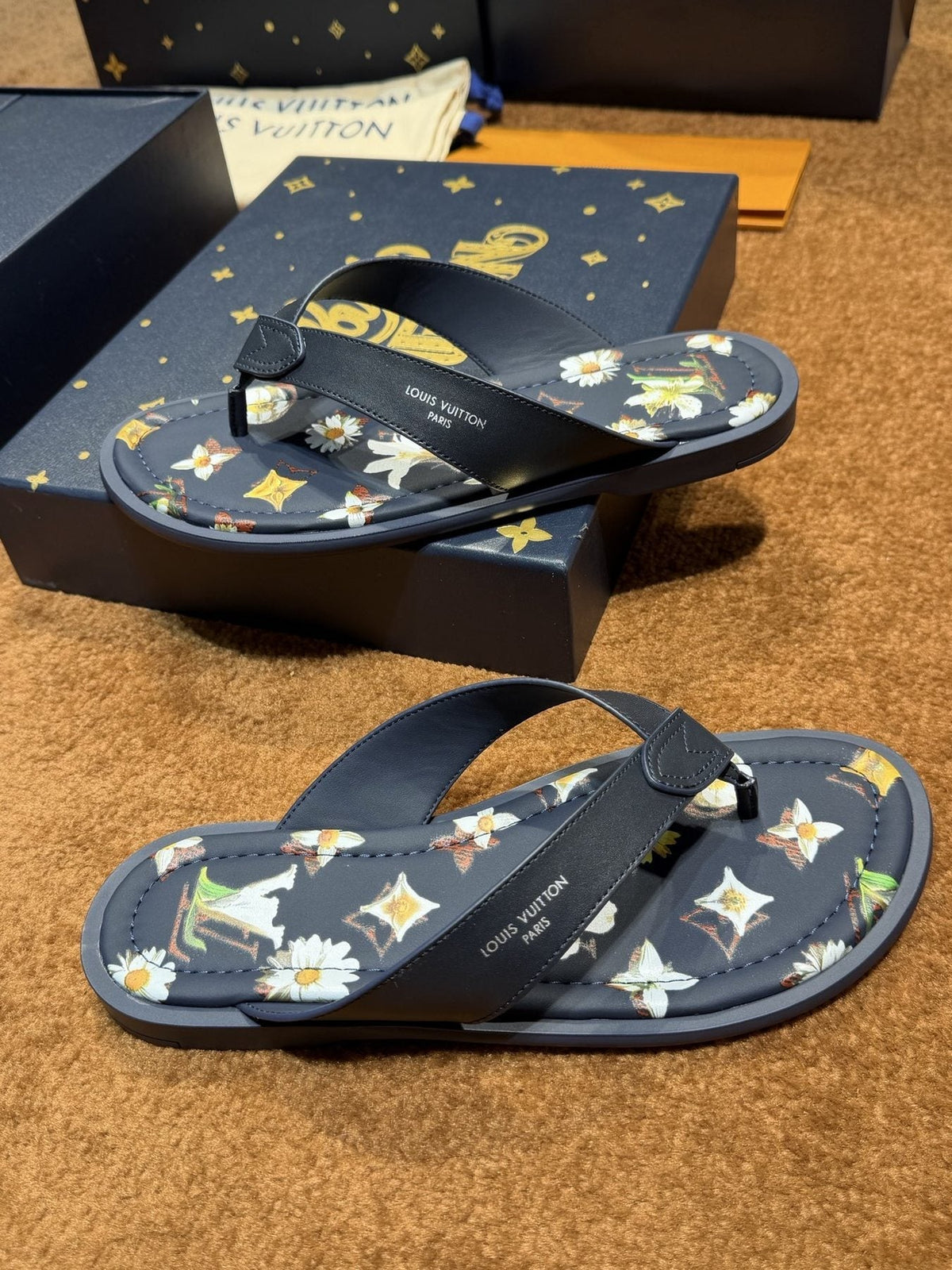 Louis Vuitton Floral Print Thong Sandals — front