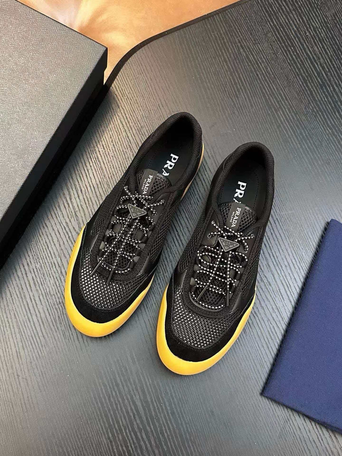 Prada Black Yellow-Sole Sneakers — hero