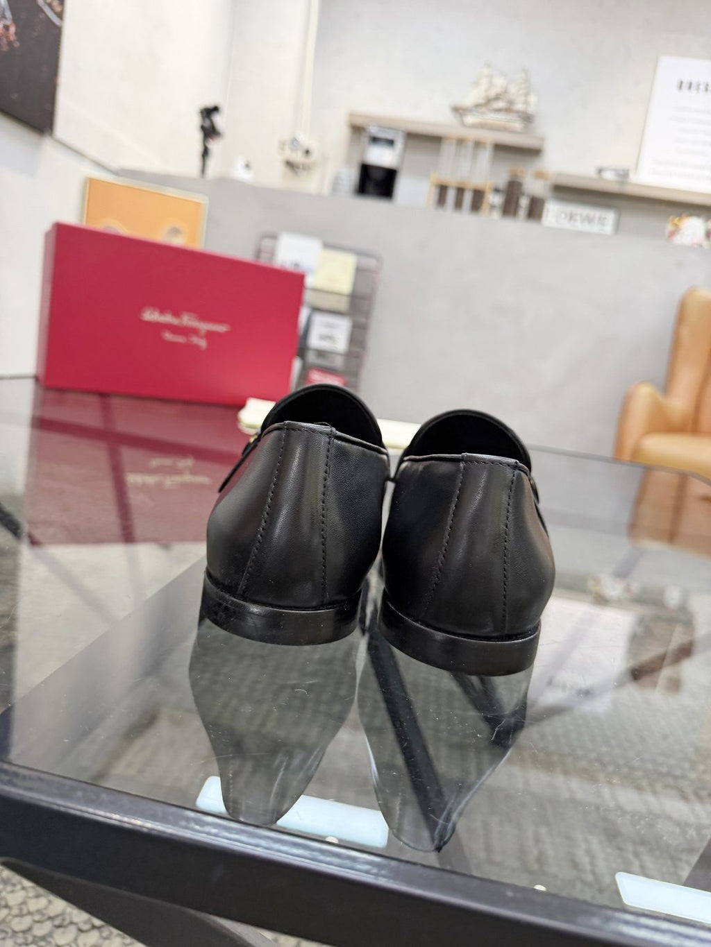 Men’s Black Buckle Strap Slip-On Loafers — back