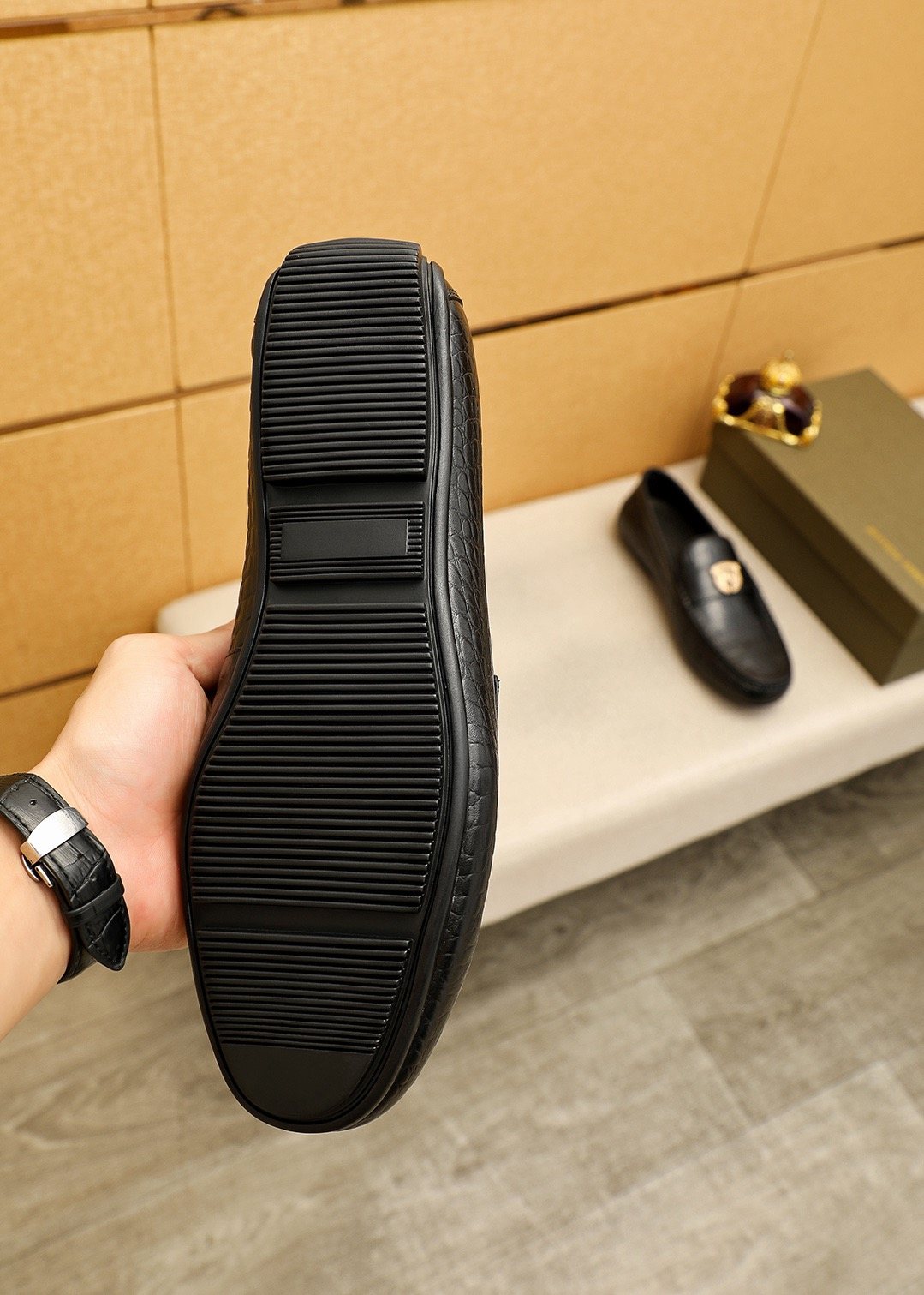 Bottega Veneta Black Textured Loafers — detail