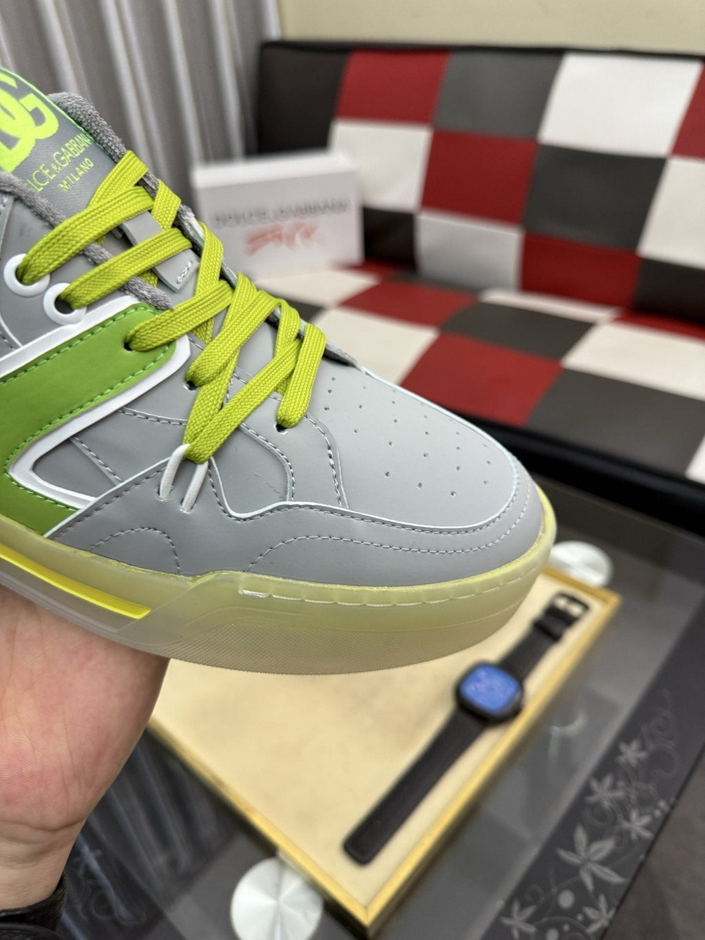 Dolce & Gabbana Lime Accent Low-Top Sneakers — detail