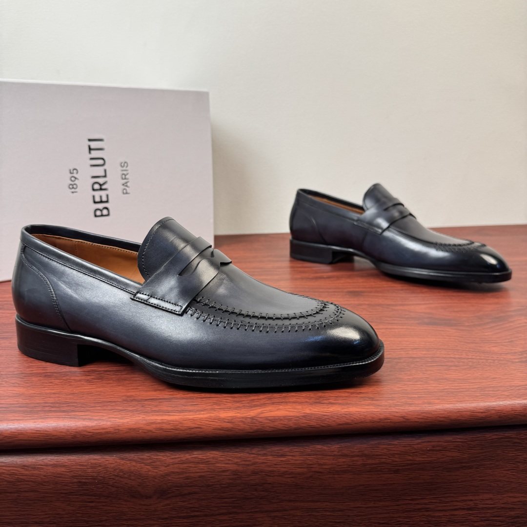Berluti Burnished Penny Loafers — front