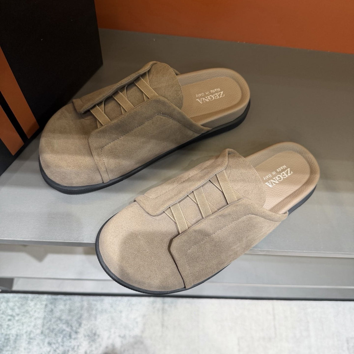 Zegna Layered Vamp Slide Sandals — front