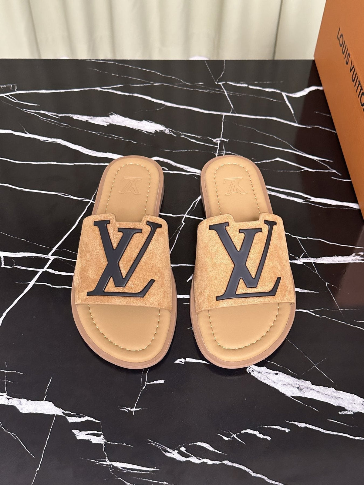 Louis Vuitton Logo Strap Slide Sandals — front