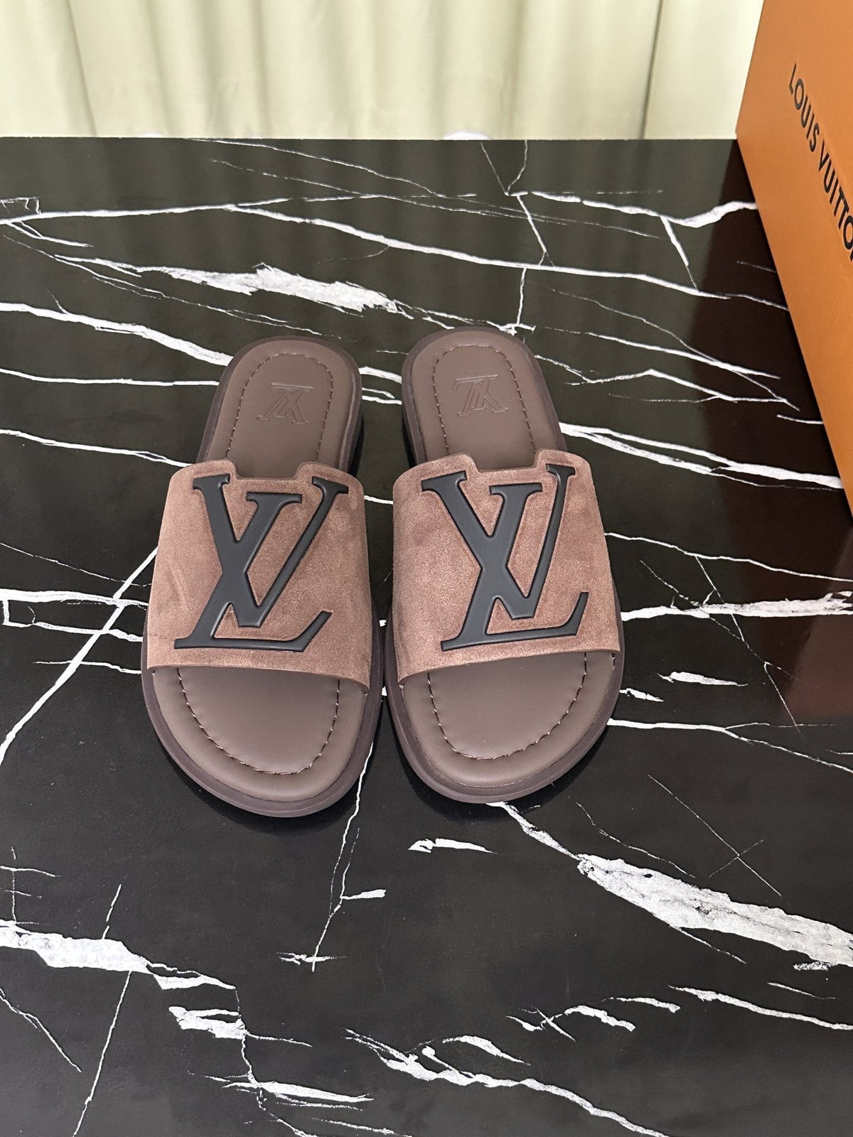 Louis Vuitton Logo Strap Slide Sandals — front