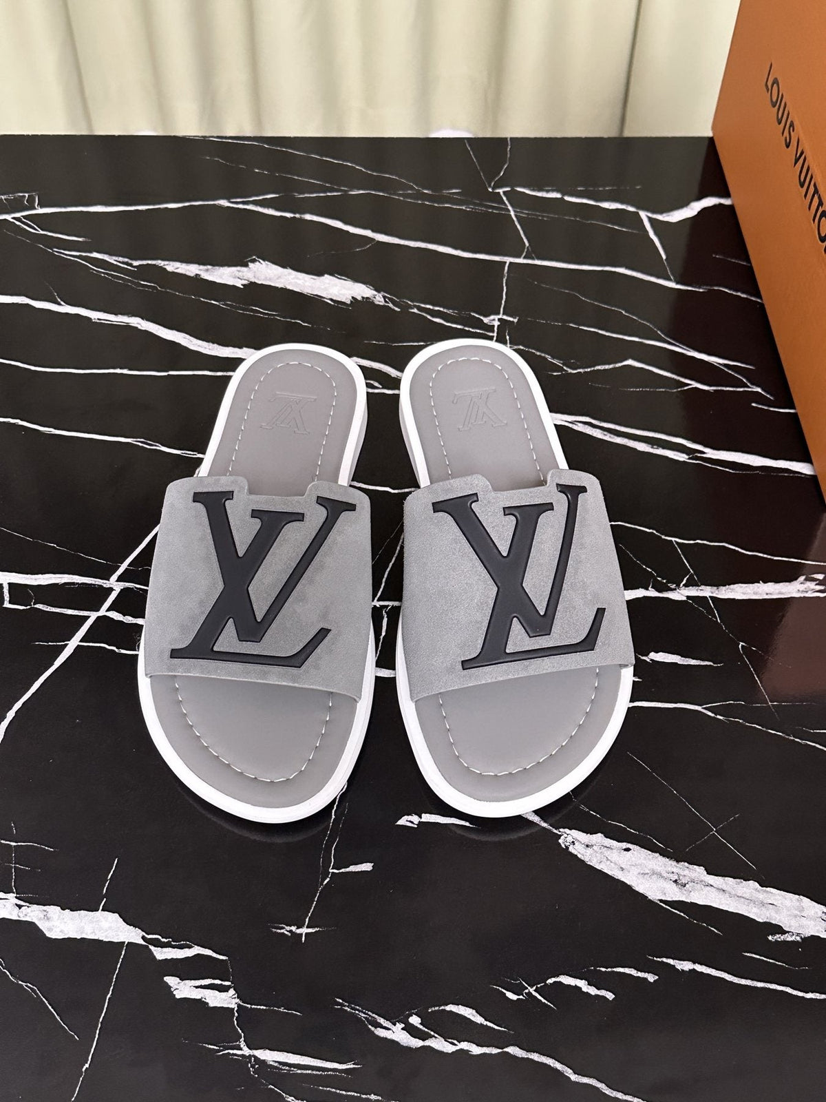 Louis Vuitton Logo Strap Slide Sandals — front