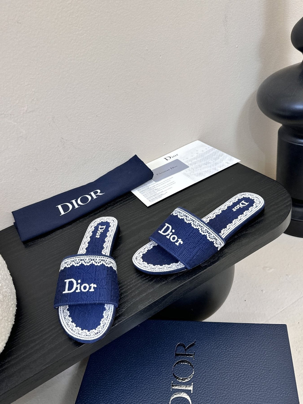 Dior Embroidered Trim Slide Sandals — front