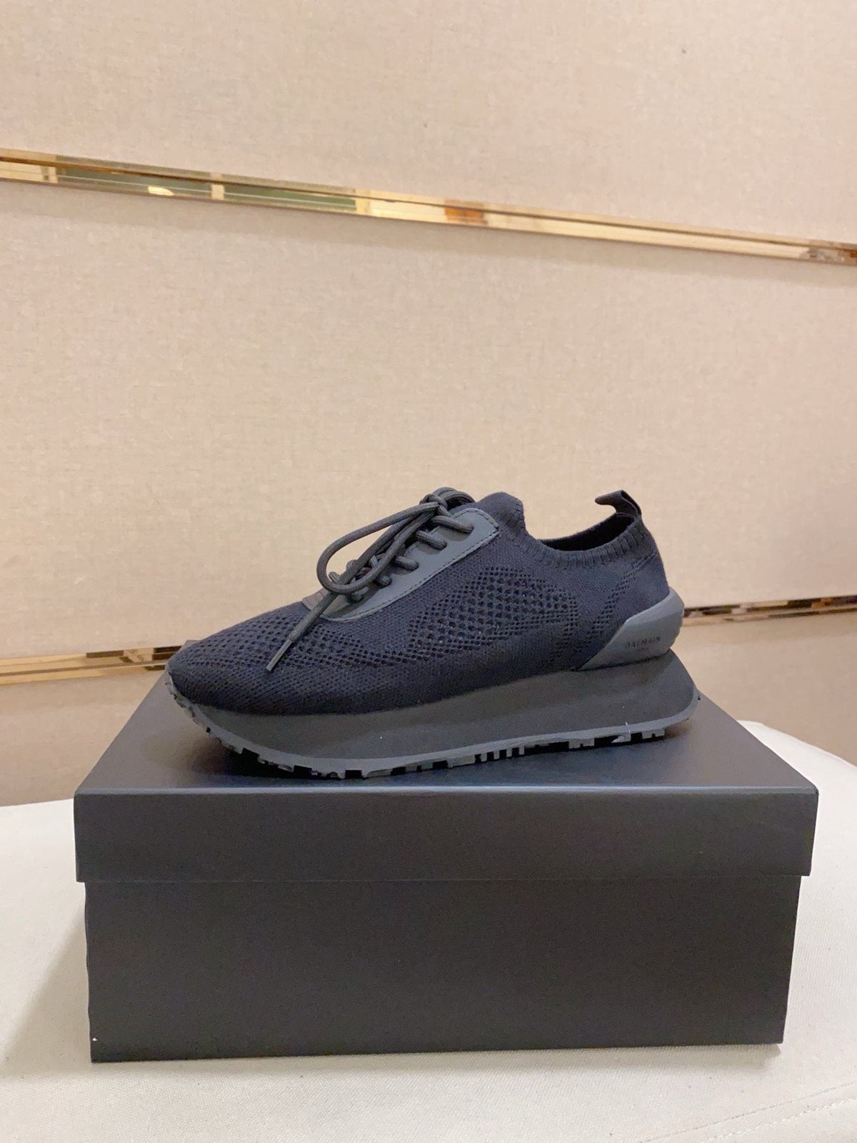 Balmain Blue Knit Low-Top Sneakers — front