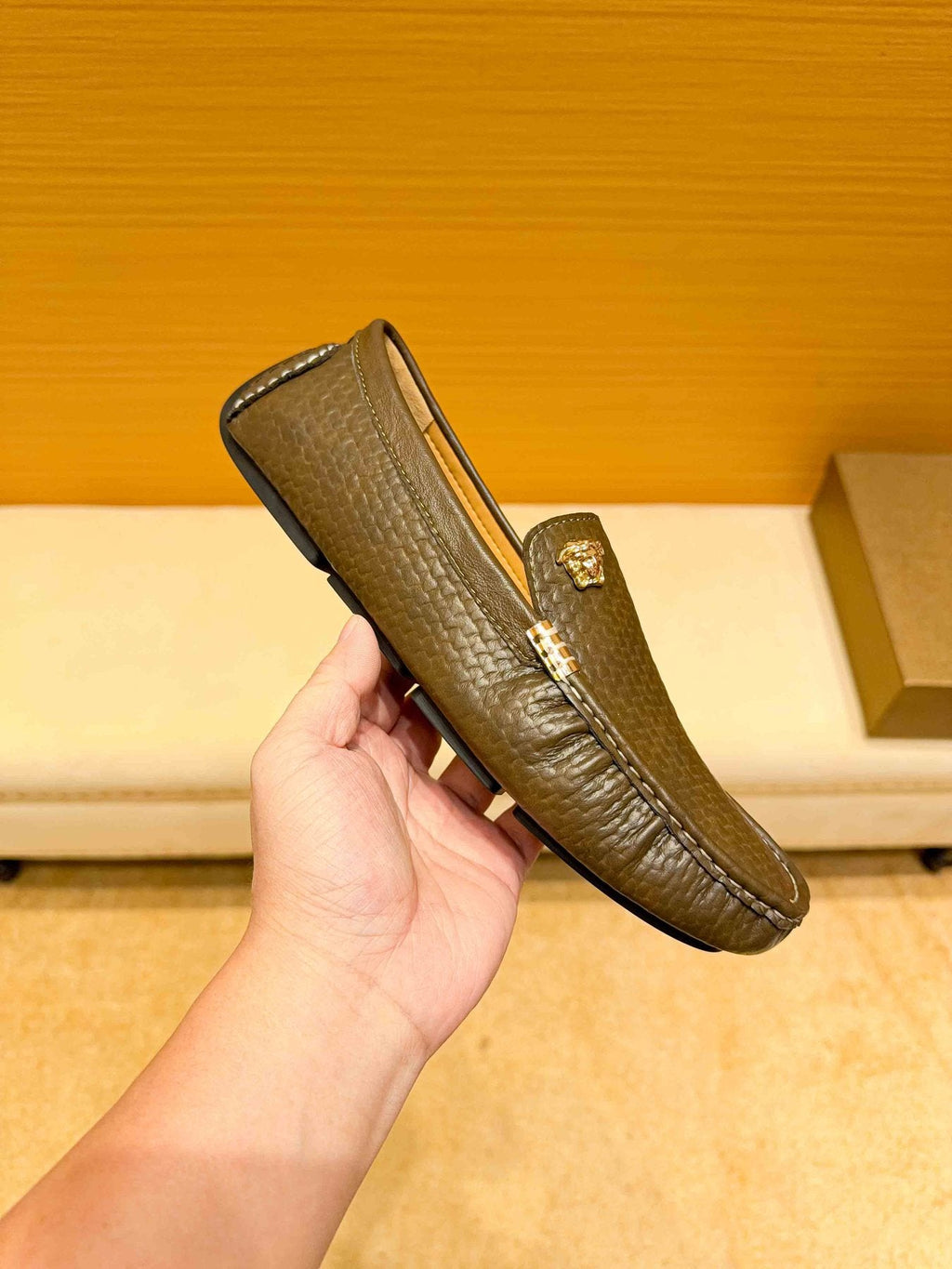 Versace Textured Leather Driving Loafers — side