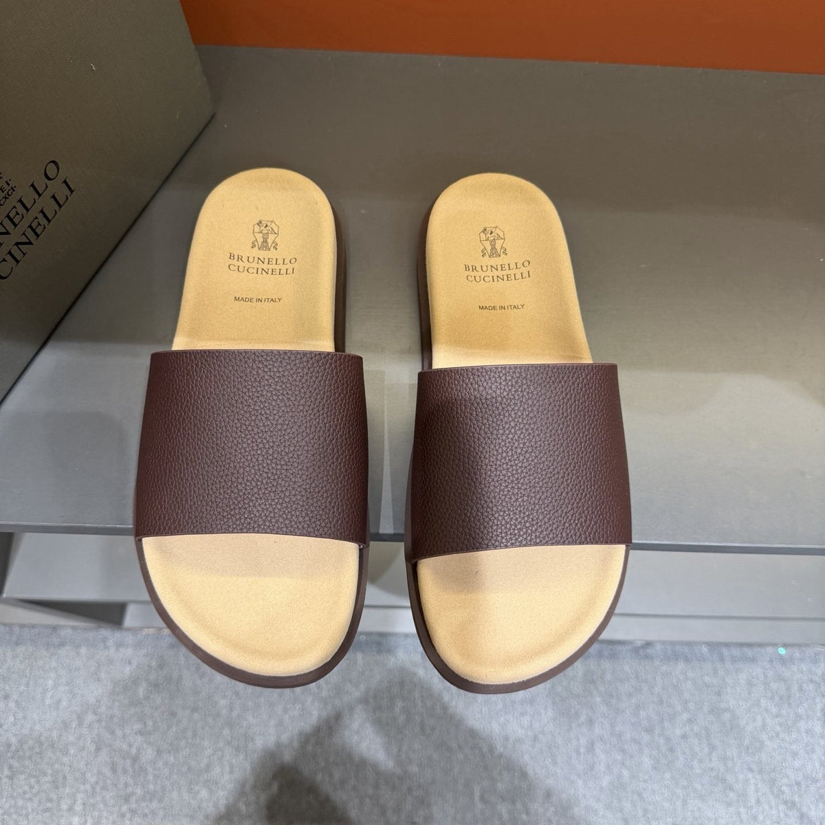 Brunello Cucinelli Wide-Strap Slide Sandals — front
