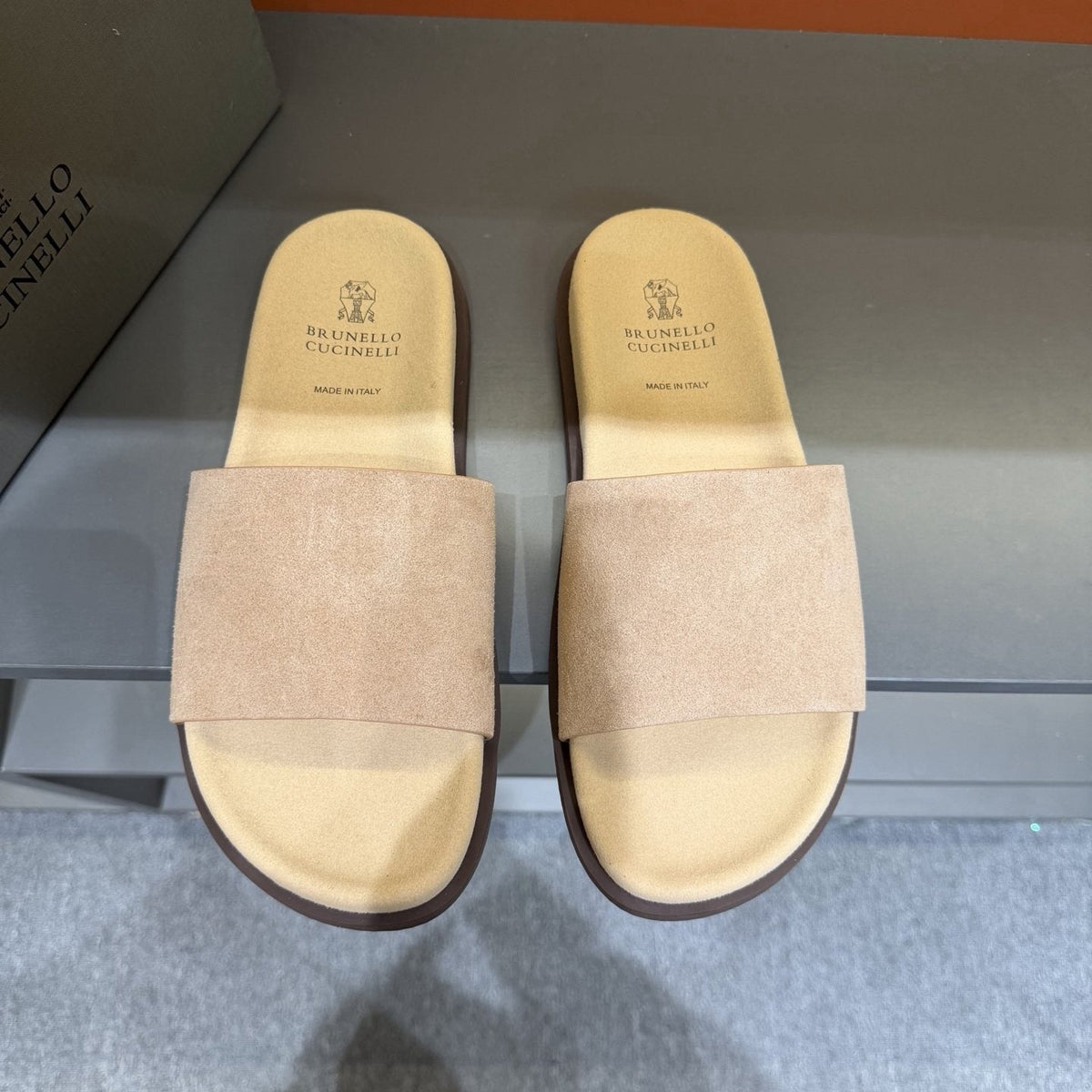 Brunello Cucinelli Wide-Strap Slide Sandals — front
