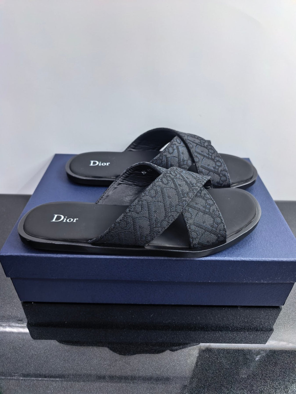 Dior Beige Pattern Crossover Slide Sandals — front
