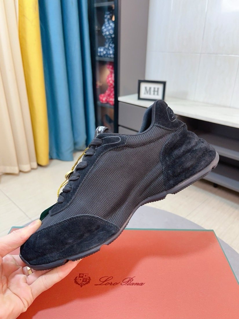 Loro Piana Mesh Lace-Up Sneakers — side