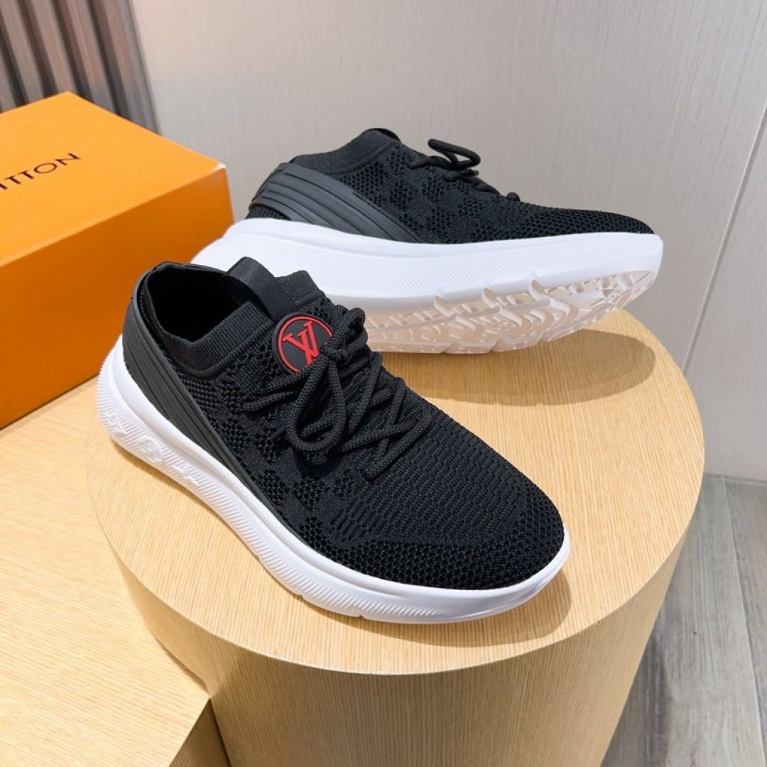 Louis Vuitton Gray Knit Sneakers — front