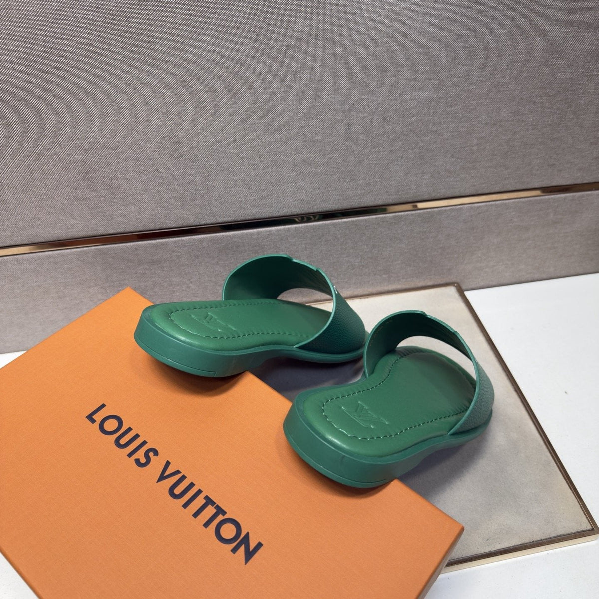 Louis Vuitton Men's Outlined LV Slide Sandals — front