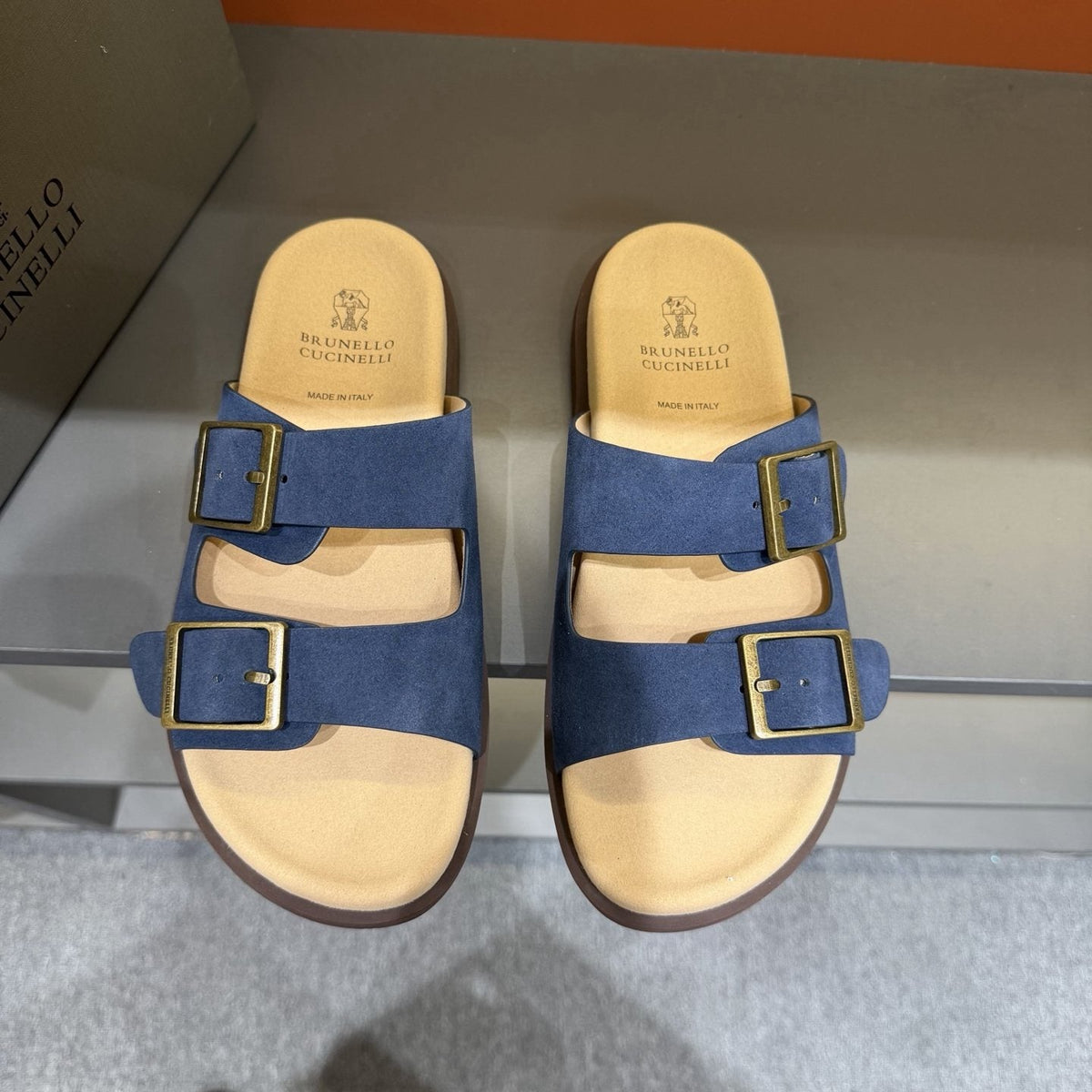 Brunello Cucinelli Double-Buckle Slide Sandals — front