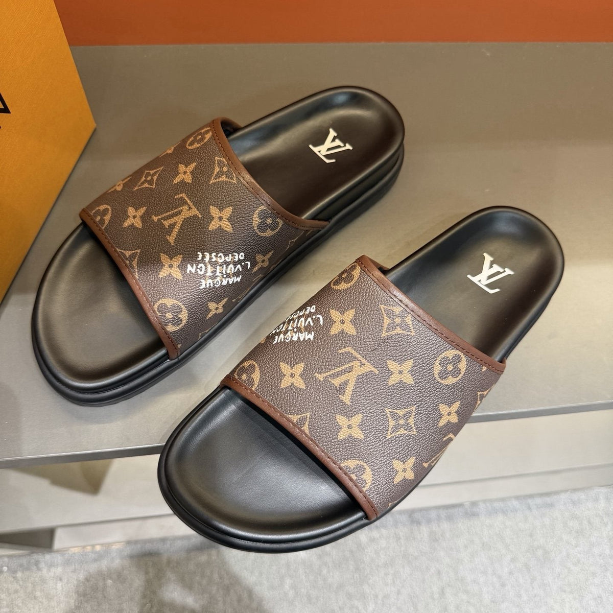 Louis Vuitton Monogram Slide Sandals — front