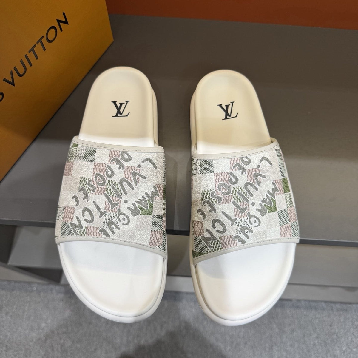Louis Vuitton Patterned Strap Slides — front