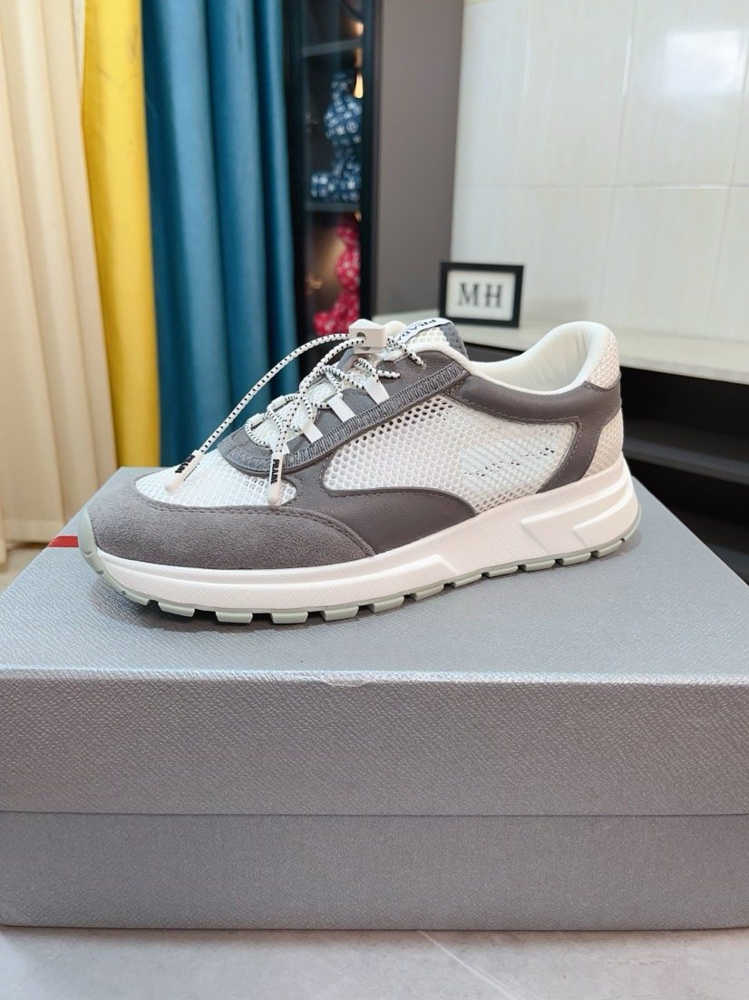 Prada Men's Mesh Lace-Up Sneakers — front
