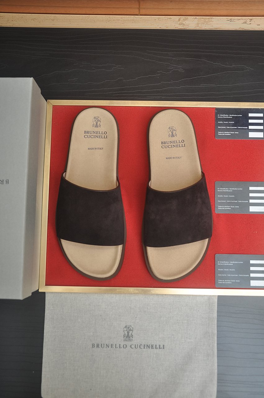 Brunello Cucinelli Cream White Slide Sandals — front