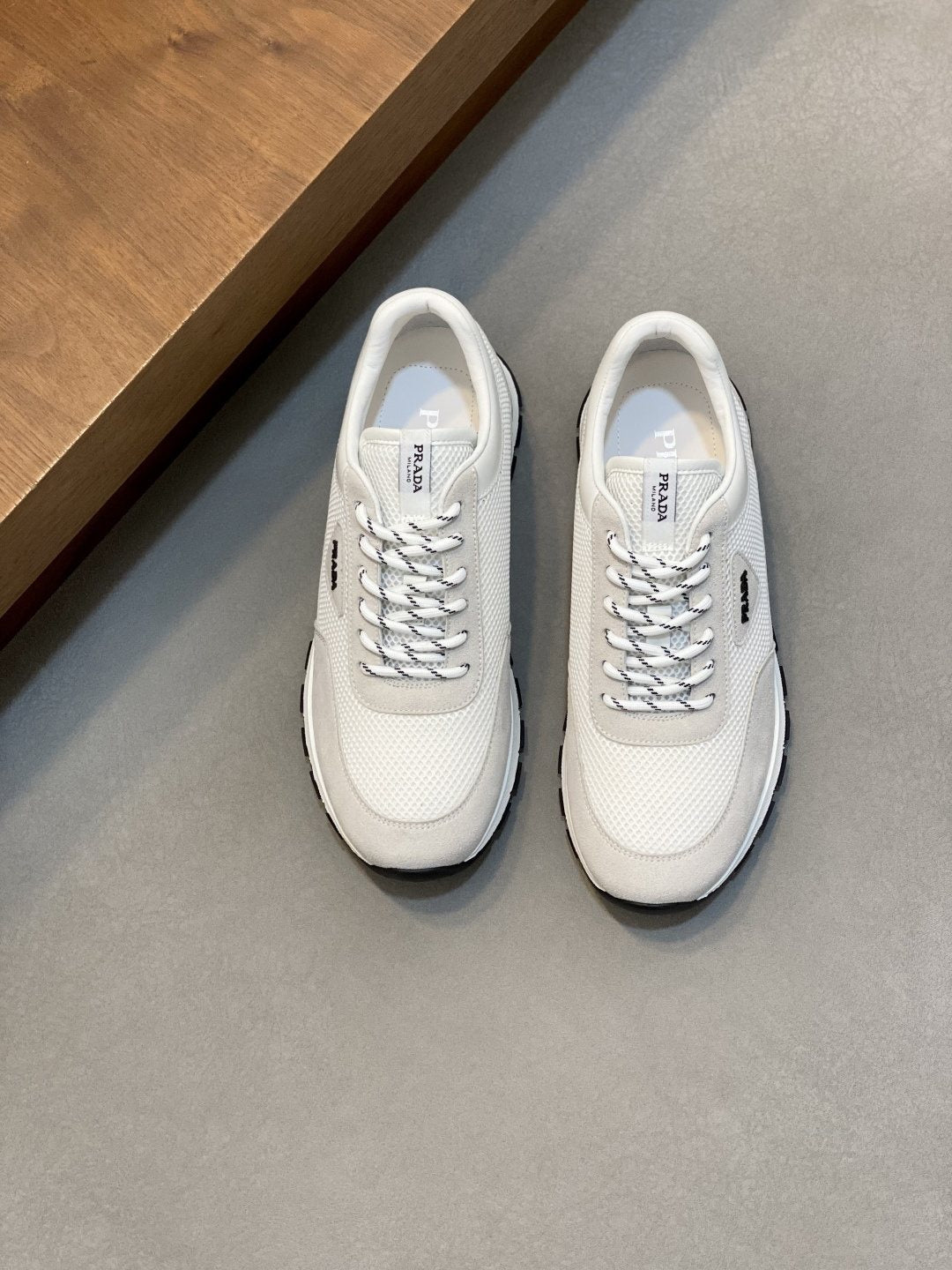 Prada Navy Panel Low-Top Sneakers — front