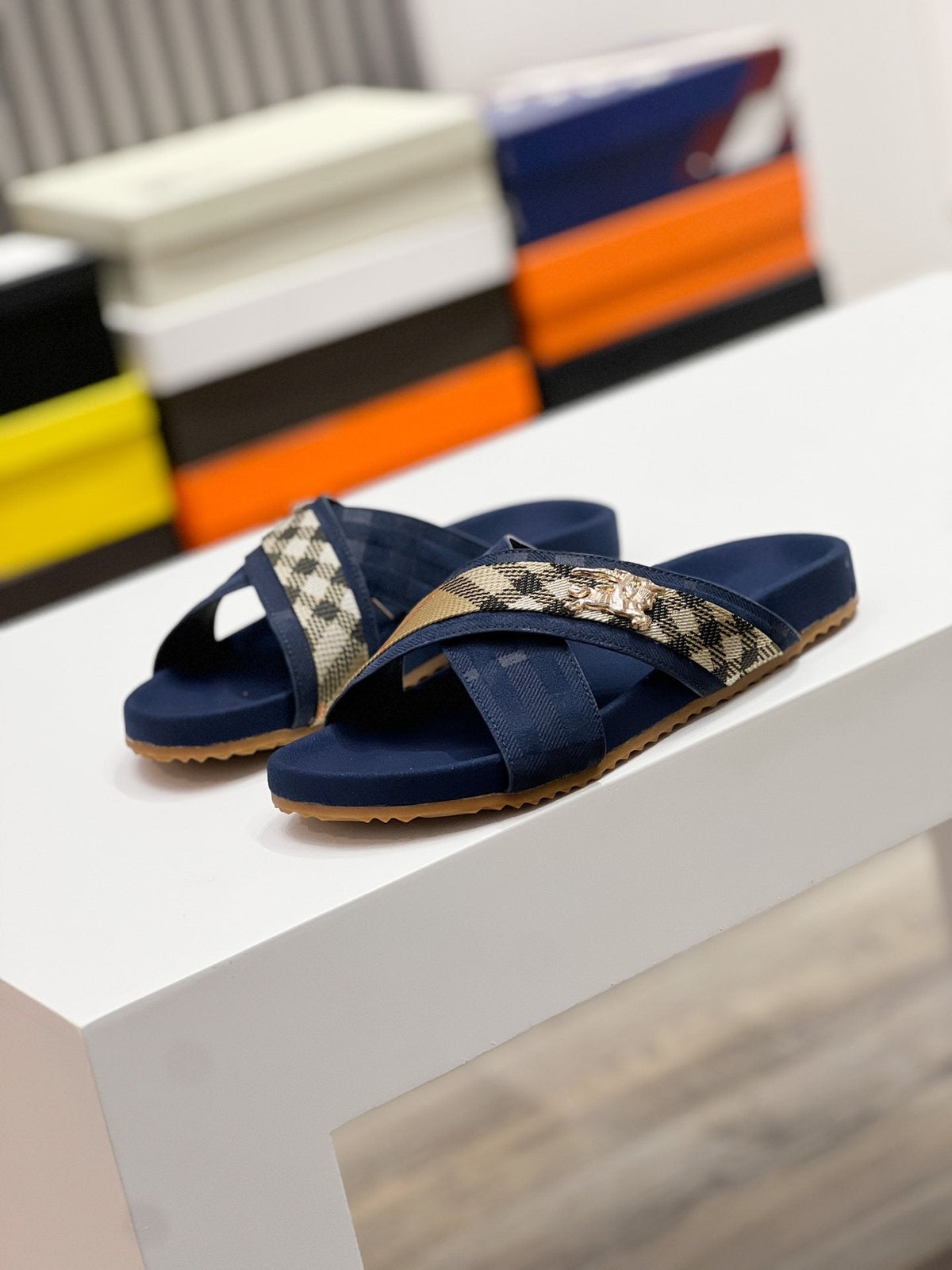 Burberry Check Cross-Strap Slide Sandals — hero