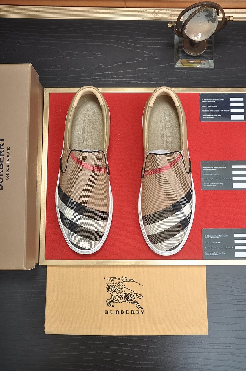 Burberry Beige Check Slip-On Sneakers — front