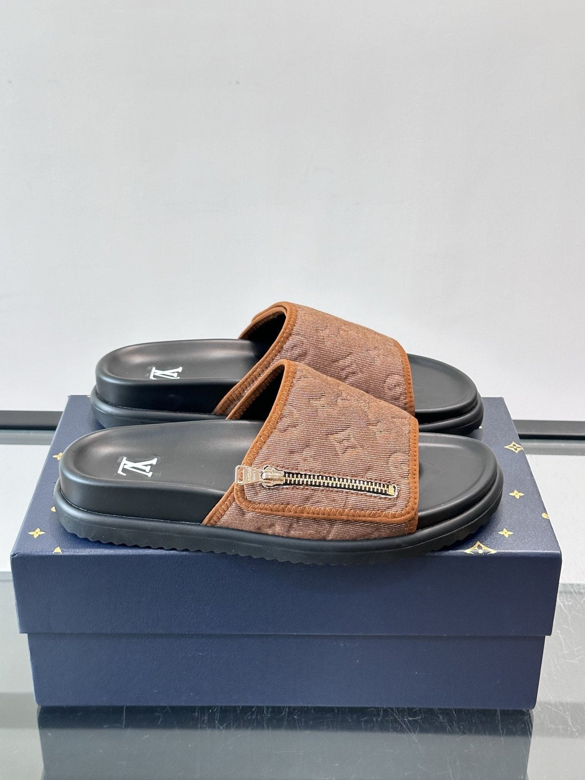 Louis Vuitton Embossed Strap Slide Sandals — front