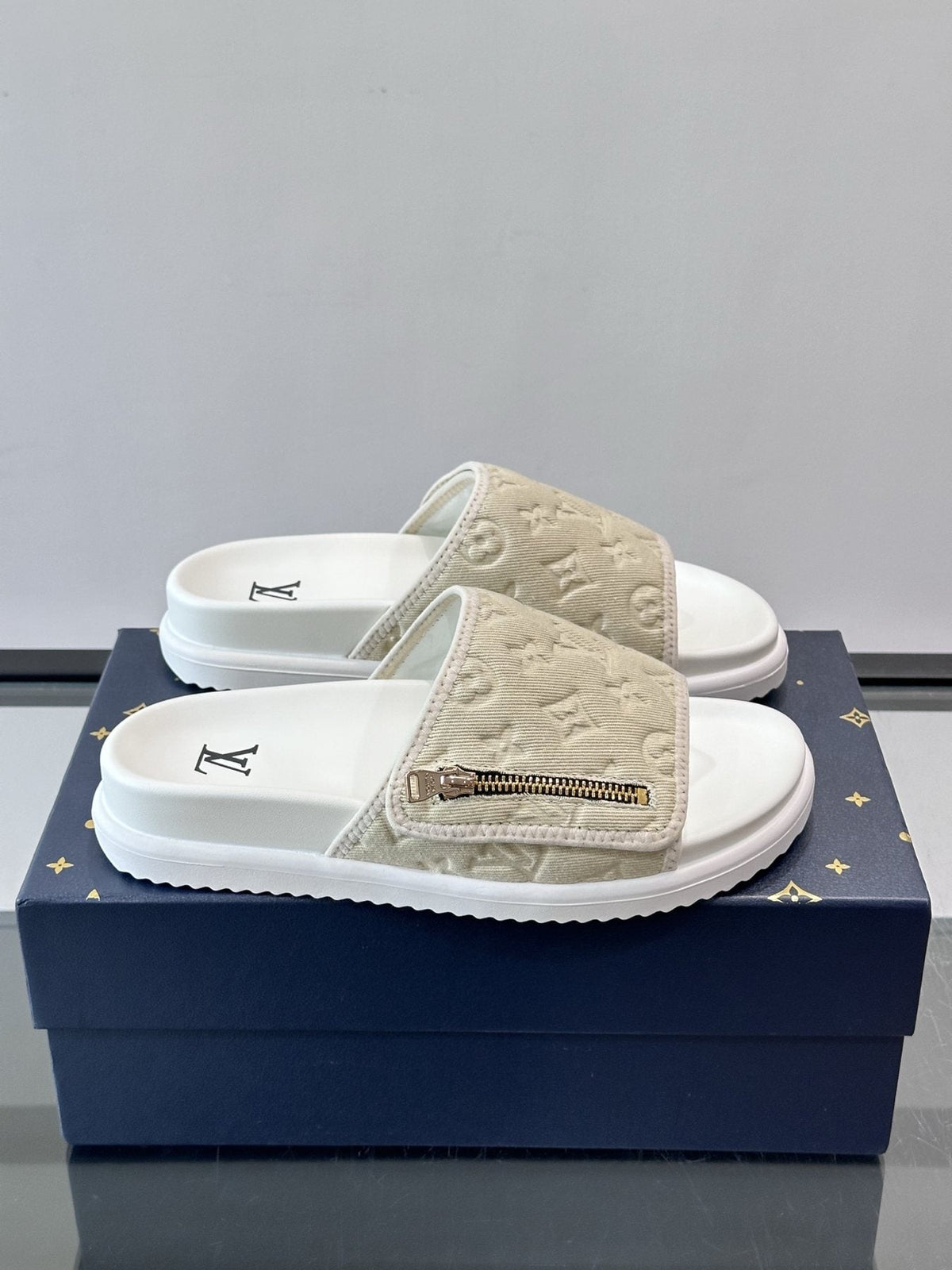 Louis Vuitton Embossed Strap Slide Sandals — front