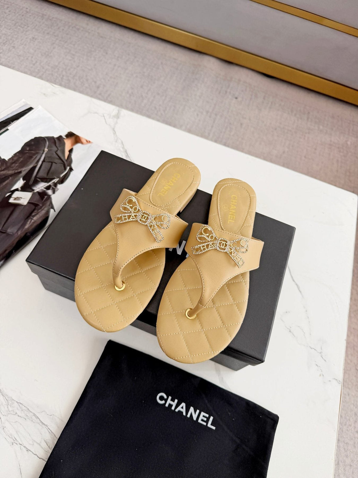 Quilted Bow Sandals — front