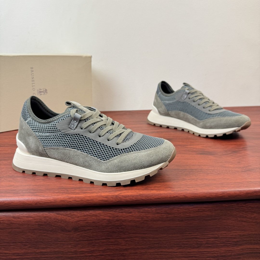 Brunello Cucinelli Mesh and Suede Sneakers — front