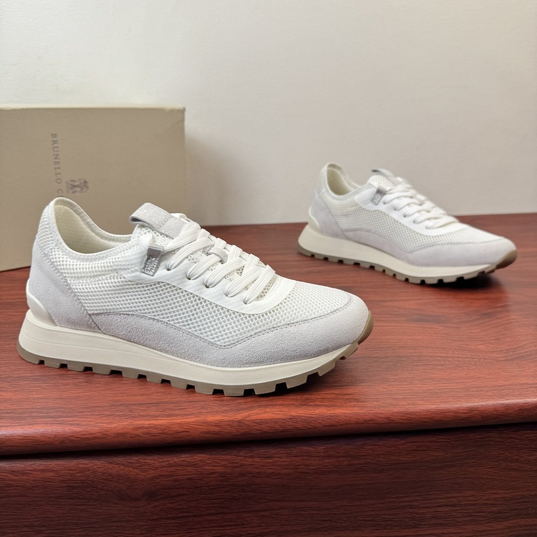 Brunello Cucinelli Mesh and Suede Sneakers — front