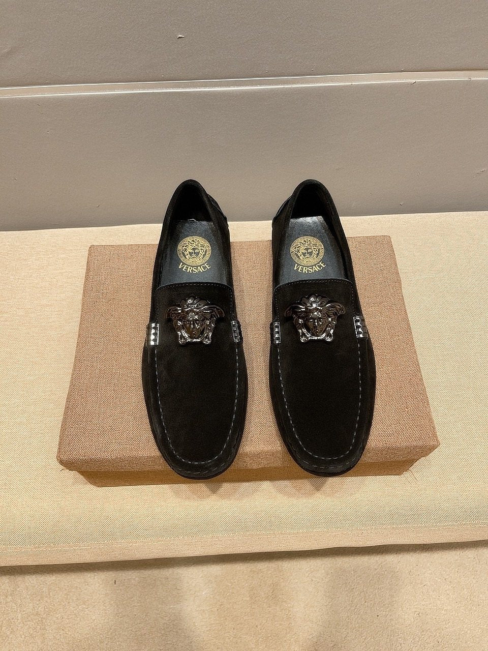Men's Leather Loafers with Metal Medallion — front