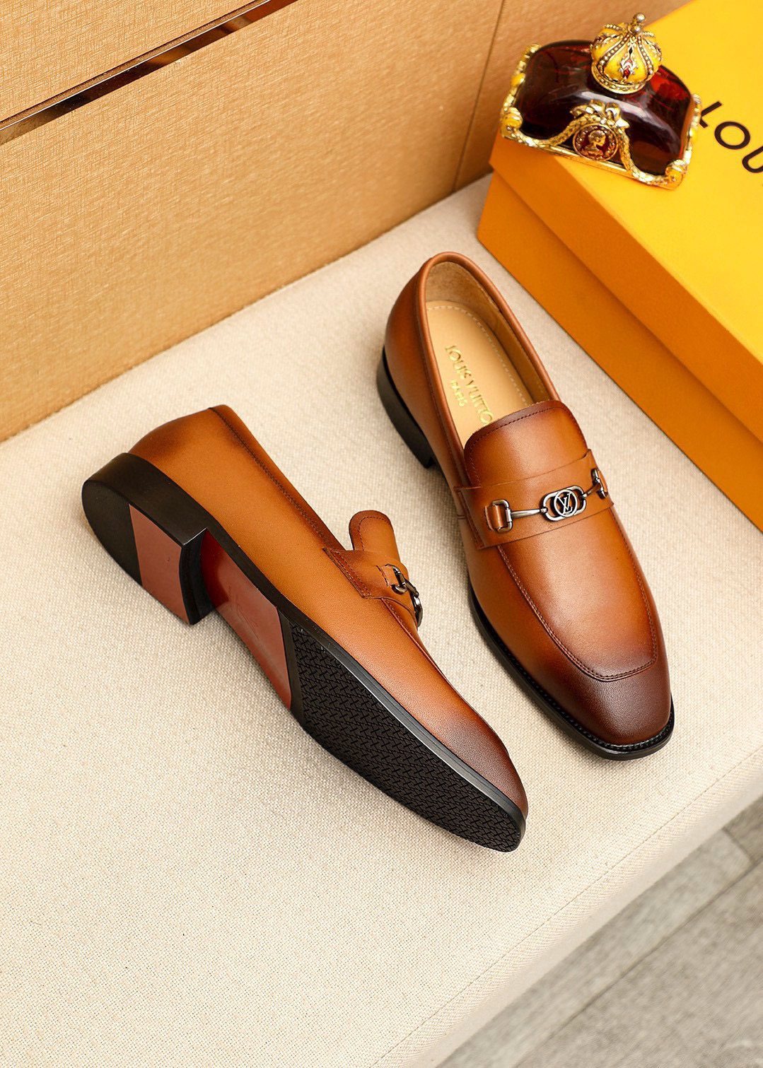 Louis Vuitton Metal-Bit Leather Loafers — front