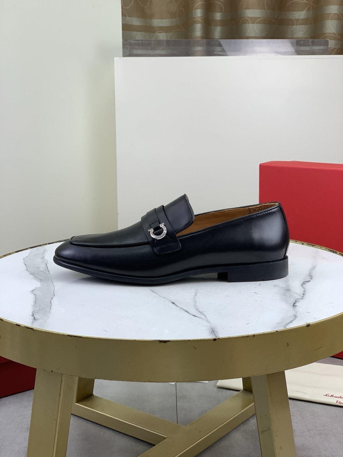 Salvatore Ferragamo Navy Blue Metal-Bit Loafers — front