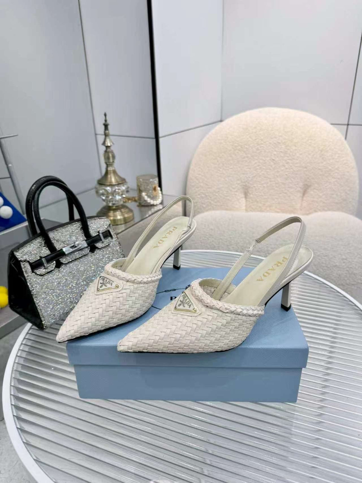 Prada Woven Slingback Pumps — front