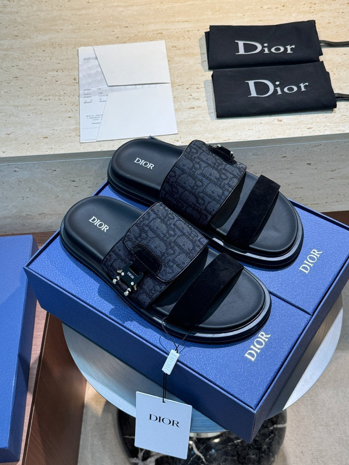 Dior Aqua Monogram Slide Sandals — front