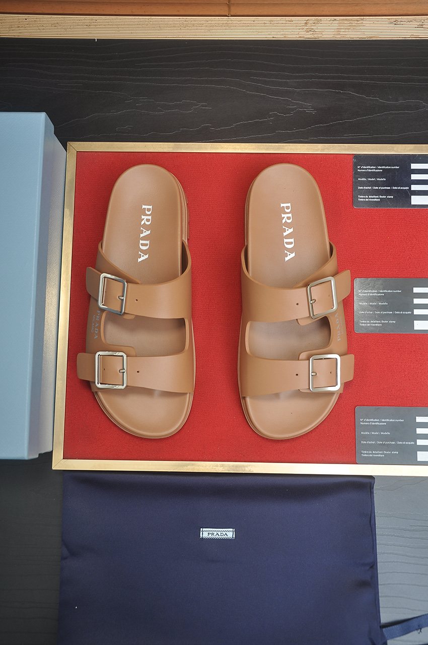 Prada Double-Buckle Slide Sandals — front