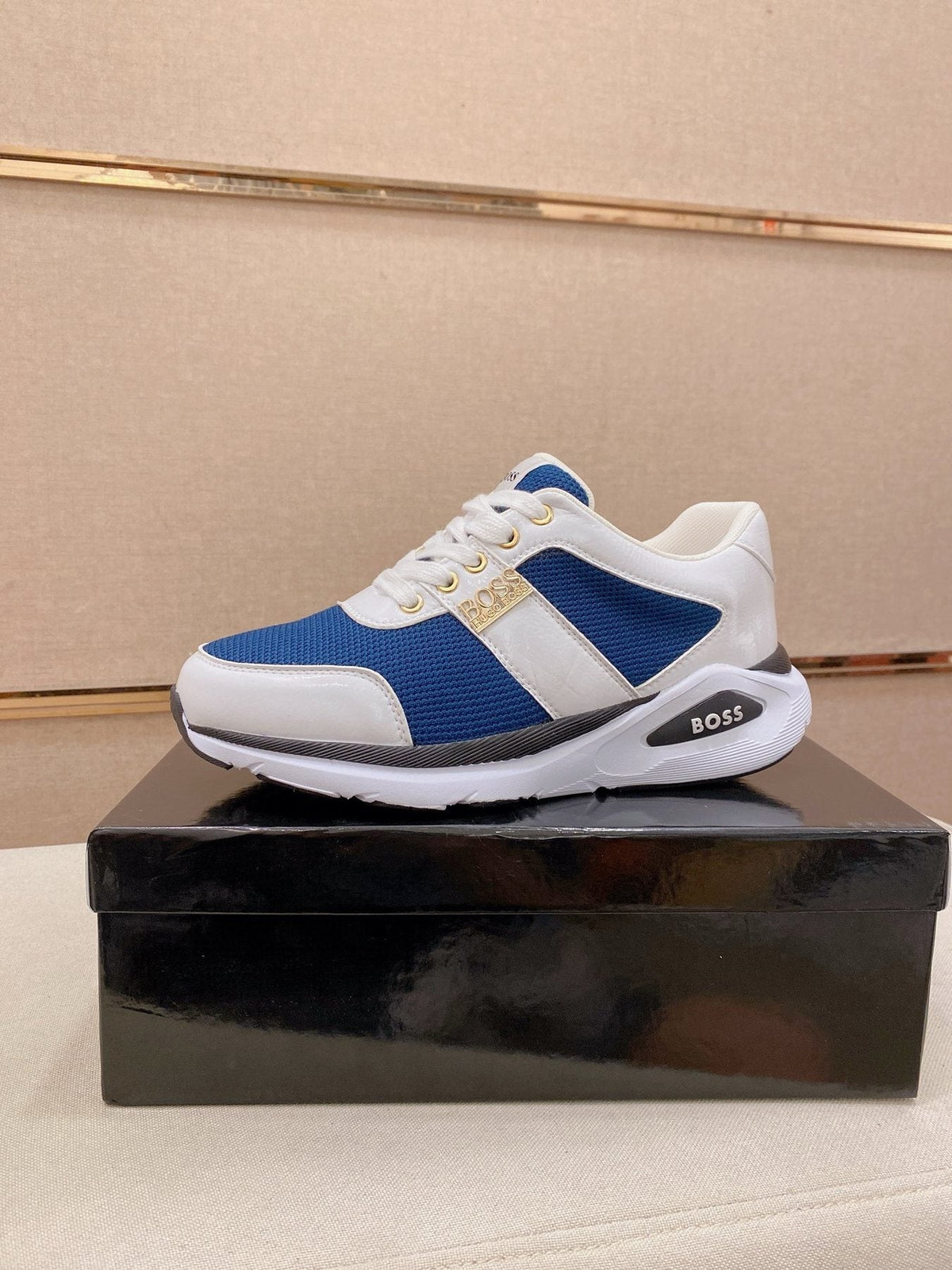 BOSS Cream and White Low-Top Sneakers — front