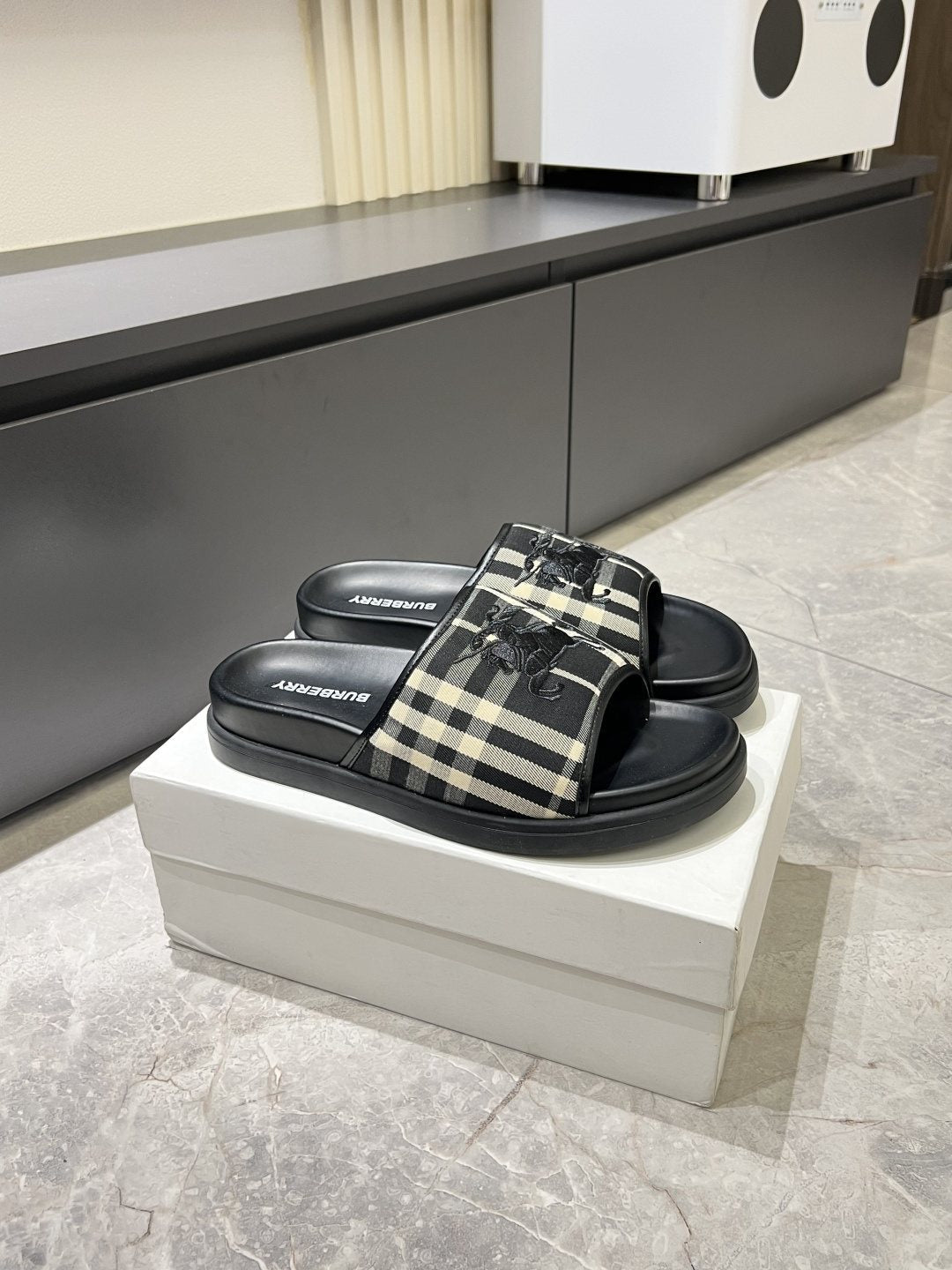 Burberry Plaid Slide Sandals — front